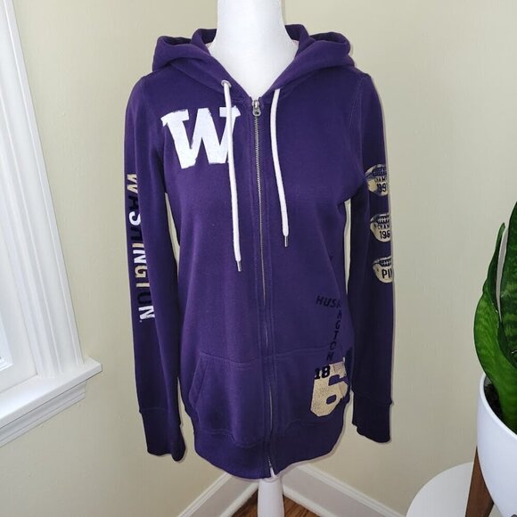 Pink University of Washington Huskey Zip Up Purple & Gold Hoodie Sweatshirt SZ S - Picture 2 of 15